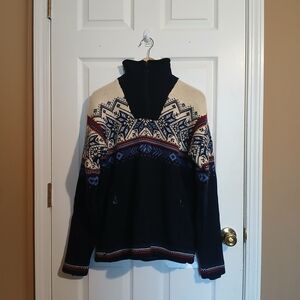 Dale of Norway Vail Norwegian Wool Sweater Men Red Indigo Blue Offwhite Size S